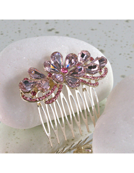 GRZEBIEŃ wsuwany do włosów wtykowy ozdobny diamenty Lolita Akcesoria RÓŻOWY