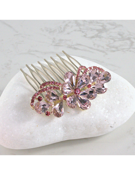 GRZEBIEŃ wsuwany do włosów wtykowy ozdobny diamenty Lolita Akcesoria RÓŻOWY