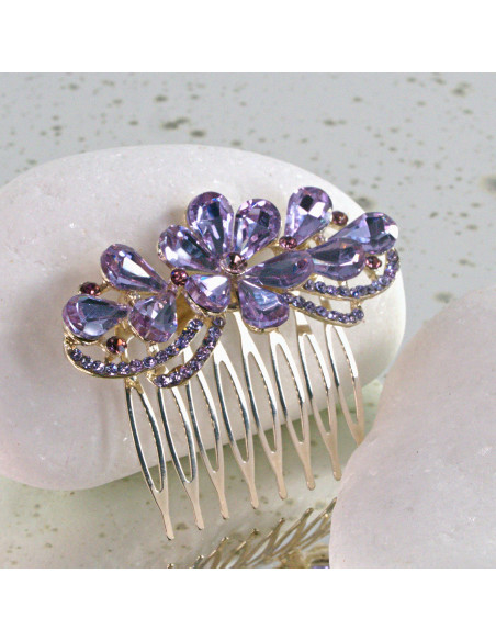 GRZEBIEŃ wsuwany do włosów wtykowy ozdobny diamenty Lolita Akcesoria FIOLET