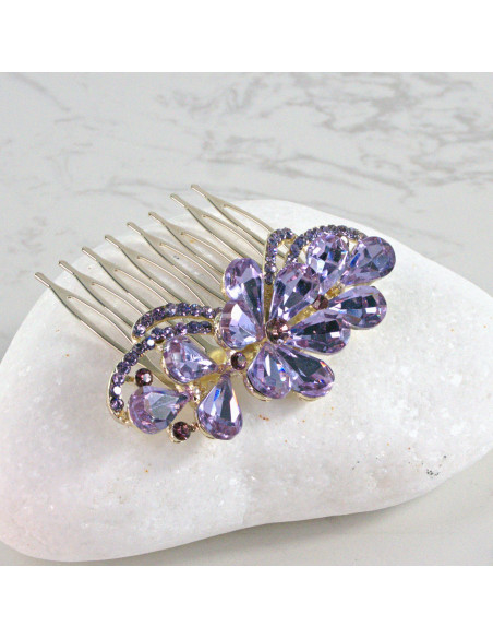 GRZEBIEŃ wsuwany do włosów wtykowy ozdobny diamenty Lolita Akcesoria FIOLET