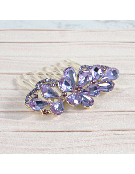 GRZEBIEŃ wsuwany do włosów wtykowy ozdobny diamenty Lolita Akcesoria FIOLET