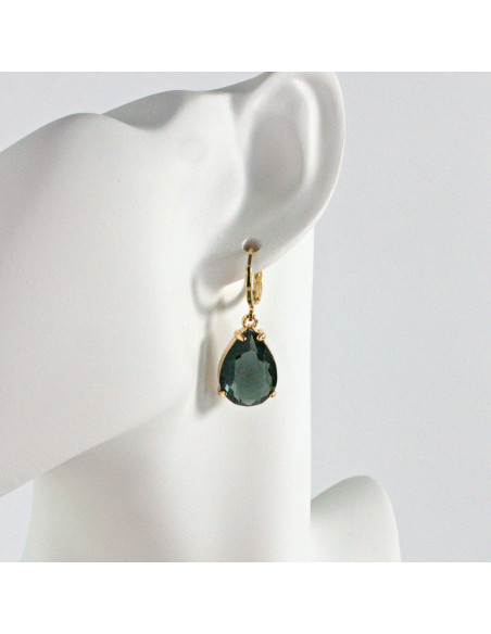 Kolczyki KAMIENIE ELEGANCKIE GRAFITOWE ŁEZKI