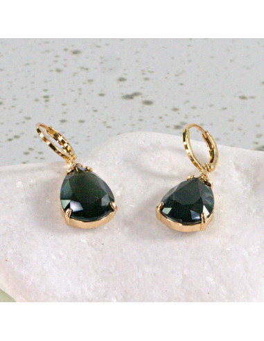 Kolczyki KAMIENIE ELEGANCKIE GRAFITOWE ŁEZKI