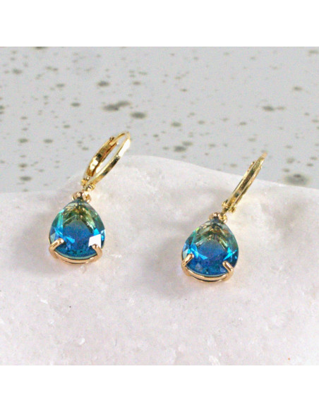 Kolczyki KAMIENIE ELEGANCKIE CIENIOWANE NIEBIESKIE ŁEZKI