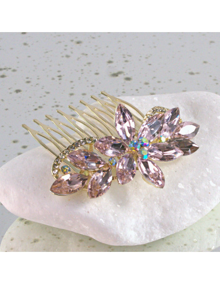 GRZEBIEŃ wsuwany do włosów wtykowy ozdobny diamenty Lolita Akcesoria RÓŻOWY