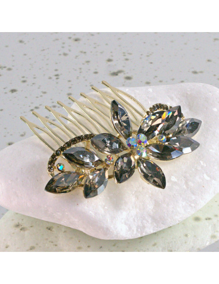 GRZEBIEŃ wsuwany do włosów wtykowy ozdobny diamenty Lolita Akcesoria GRAFIT