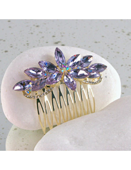 GRZEBIEŃ wsuwany do włosów wtykowy ozdobny diamenty Lolita Akcesoria FIOLET