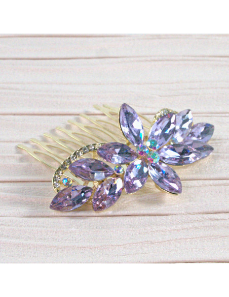 GRZEBIEŃ wsuwany do włosów wtykowy ozdobny diamenty Lolita Akcesoria FIOLET