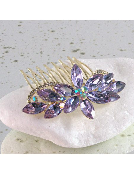 GRZEBIEŃ wsuwany do włosów wtykowy ozdobny diamenty Lolita Akcesoria FIOLET