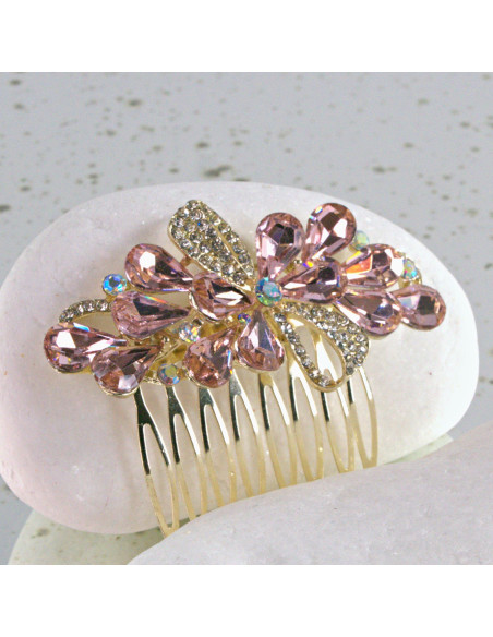 GRZEBIEŃ wsuwany do włosów wtykowy ozdobny diamenty Lolita Akcesoria RÓŻOWY