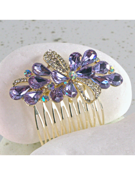 GRZEBIEŃ wsuwany do włosów wtykowy ozdobny diamenty Lolita Akcesoria FIOLET