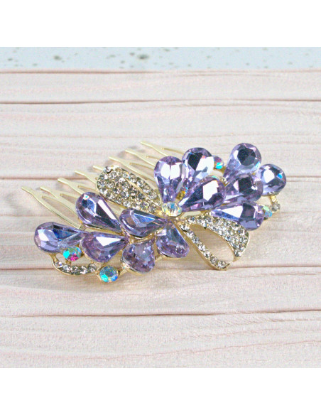 GRZEBIEŃ wsuwany do włosów wtykowy ozdobny diamenty Lolita Akcesoria FIOLET