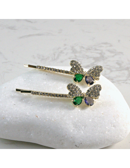 Wsuwka do włosów motylek  2 szt. Lolita Akcesoria GRAFIT-ZIELONY