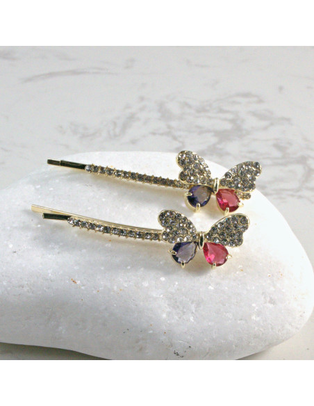 Wsuwka do włosów motylek  2 szt. Lolita Akcesoria NIEBIESKI-CZERWONY