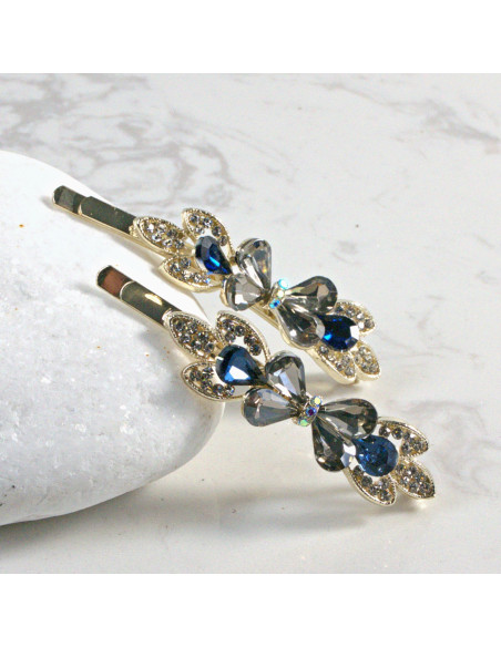 Wsuwka do włosów kokardka 2 szt. Lolita Akcesoria GRAFIT-NIEBIESKI