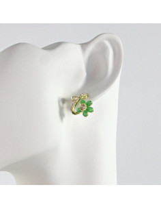 Kolczyki Dwustronne zielone Kwiatki srebrny sztyft 925