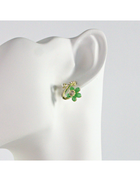 Kolczyki Dwustronne zielone Kwiatki srebrny sztyft 925