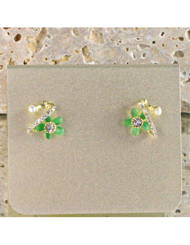 Kolczyki Dwustronne zielone Kwiatki srebrny...