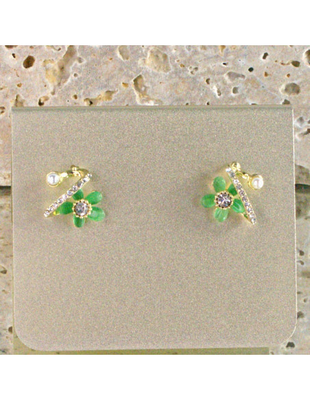 Kolczyki Dwustronne zielone Kwiatki srebrny sztyft 925