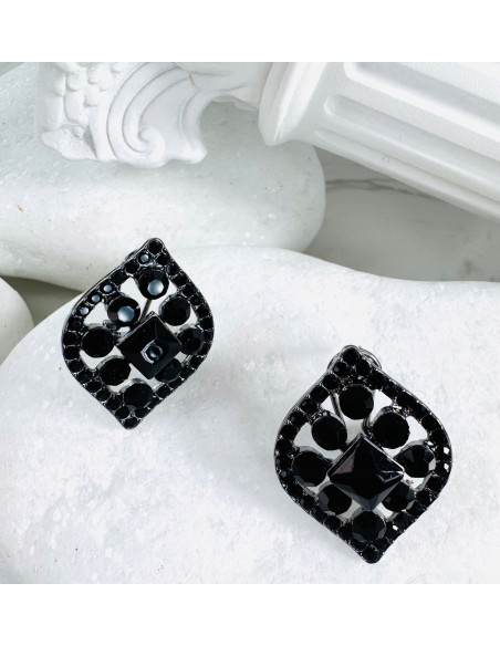 Kolczyki CZARNE WIECZOROWE ROMBY Lolita Accessories srebrny sztyft 925