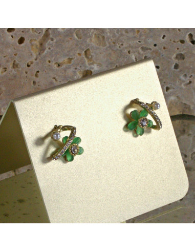 Kolczyki Dwustronne zielone Kwiatki srebrny...