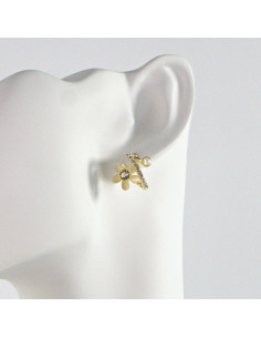 Kolczyki Dwustronne  Kwiatki ECRU srebrny sztyft 925