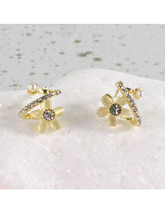 Kolczyki Dwustronne  Kwiatki ECRU srebrny sztyft 925 2