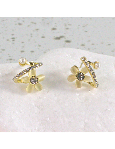 Kolczyki Dwustronne  Kwiatki ECRU srebrny...