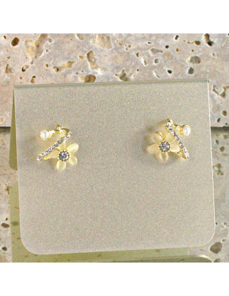 Kolczyki Dwustronne  Kwiatki ECRU srebrny sztyft 925