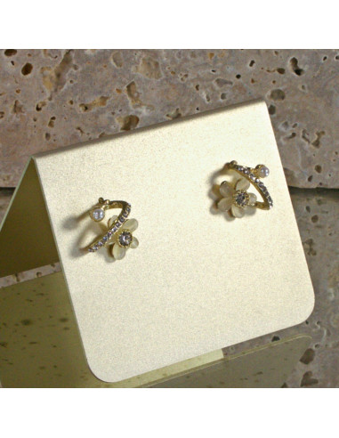 Kolczyki Dwustronne  Kwiatki ECRU srebrny...