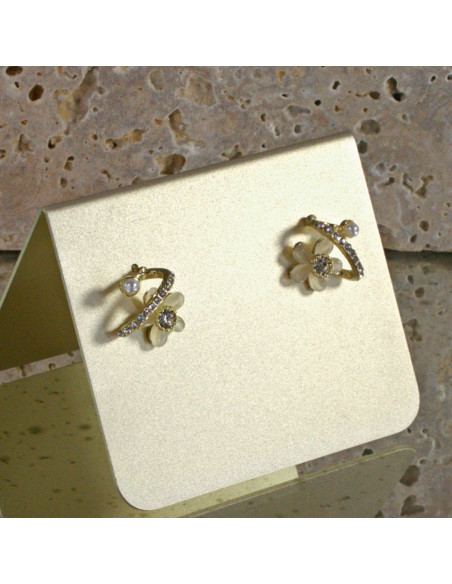 Kolczyki Dwustronne  Kwiatki ECRU srebrny sztyft 925
