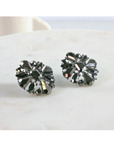 Kolczyki WIECZOROWE  grafitowe Kwiaty  Lolita...