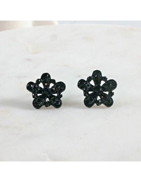 Kolczyki WIECZOROWE  czarne Kwiaty  Lolita Akcesoria
