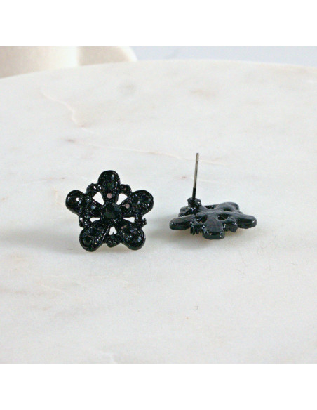Kolczyki WIECZOROWE  czarne Kwiaty  Lolita Akcesoria