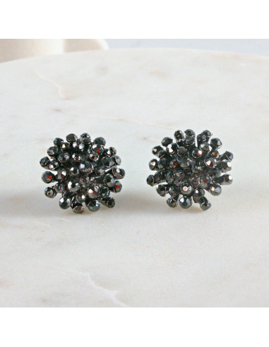 Kolczyki WIECZOROWE  grafitowe Kwiaty Lolita...