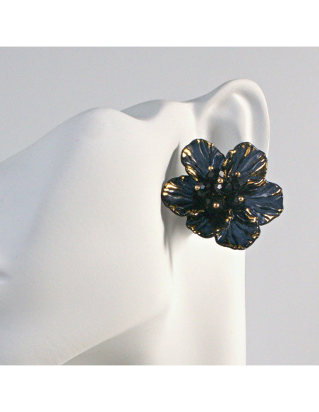 Kolczyki WIECZOROWE   Czarne Kwiaty  Lolita Akcesoria