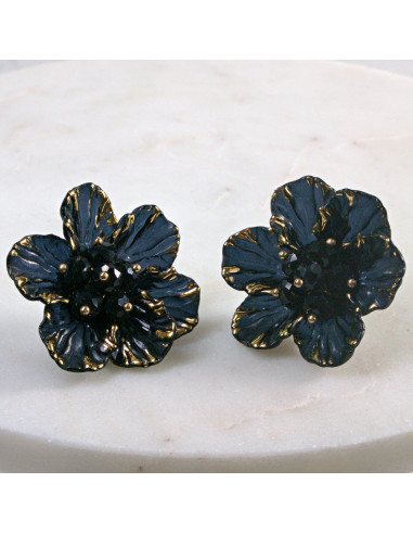 Kolczyki WIECZOROWE   Czarne Kwiaty  Lolita...