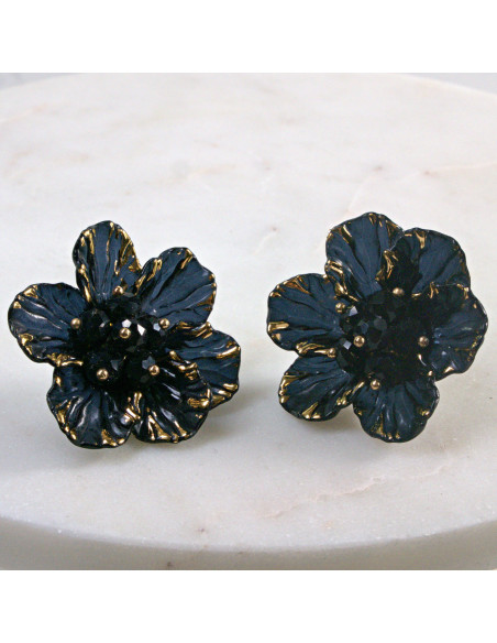 Kolczyki WIECZOROWE   Czarne Kwiaty  Lolita Akcesoria