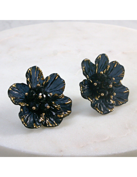 Kolczyki WIECZOROWE   Czarne Kwiaty  Lolita Akcesoria