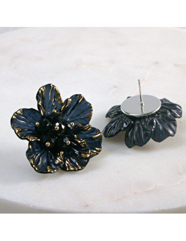 Kolczyki WIECZOROWE   Czarne Kwiaty  Lolita...