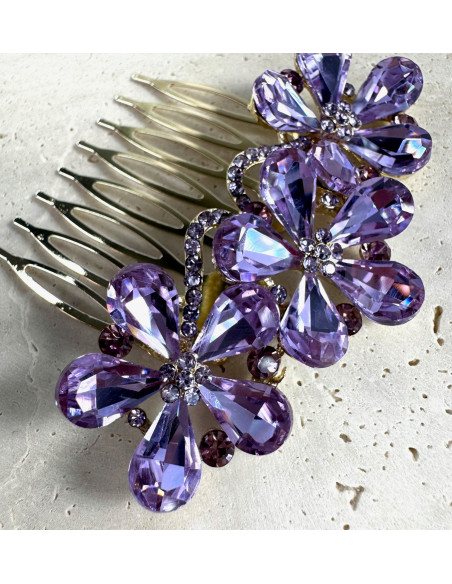 GRZEBIEŃ wsuwany do włosów wtykowy ozdobny diamenty Lolita Akcesoria FIOLET