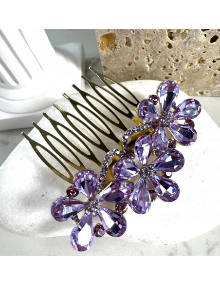 GRZEBIEŃ wsuwany do włosów wtykowy ozdobny diamenty Lolita Akcesoria FIOLET