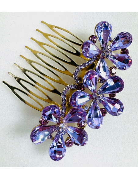GRZEBIEŃ wsuwany do włosów wtykowy ozdobny diamenty Lolita Akcesoria FIOLET