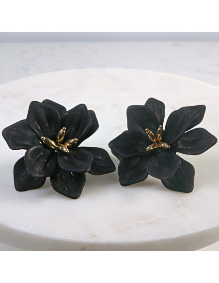 Kolczyki Kwiaty MAXI CZARNE BOHO  Lolita Akcesoria