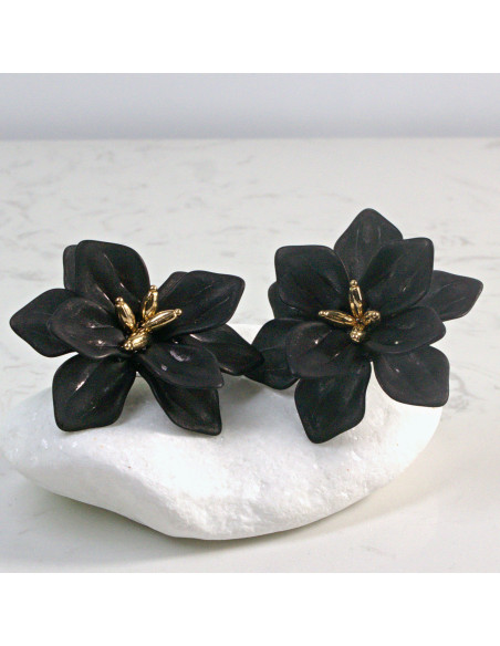 Kolczyki Kwiaty MAXI CZARNE BOHO  Lolita Akcesoria
