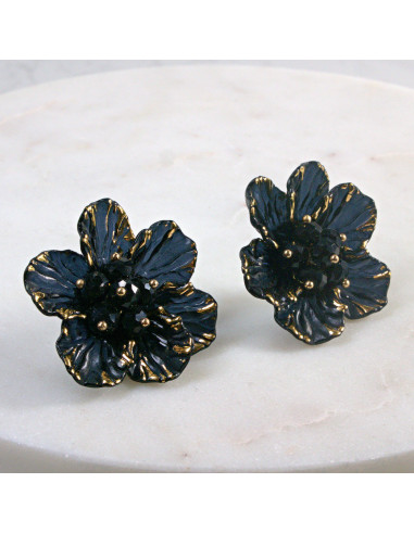 Kolczyki Kwiaty MAXI CZARNE BOHO  Lolita Akcesoria