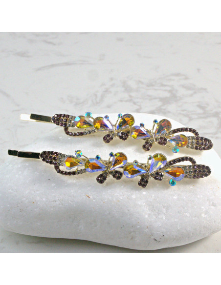 Wsuwka do włosów motylek  2 szt. Lolita Akcesoria CRYSTAL AB