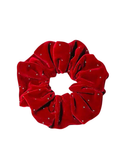 Gumka do włosów Scrunchie Lolita Accessories Czerwona Welurowa z Dżetami