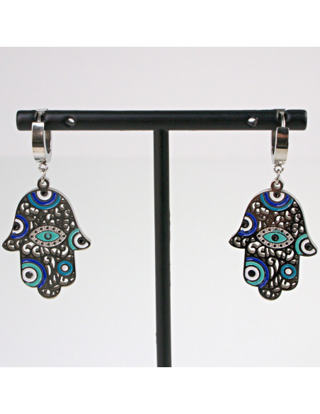 Kolczyki HAMSA ze stali chirurgicznej Lolita Accessories srebrne Judaica