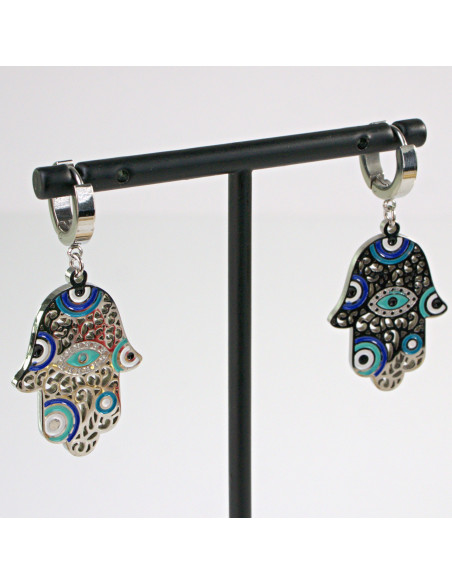 Kolczyki HAMSA ze stali chirurgicznej Lolita Accessories srebrne Judaica